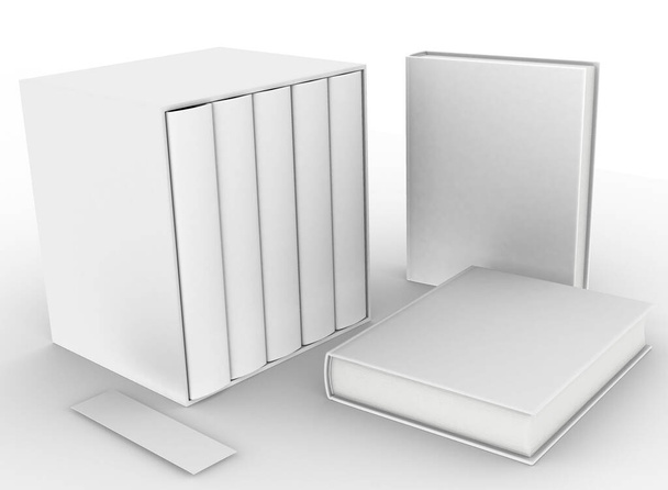 шаблон пустой книги макет набор белый фон, 3D рендеринг - Фото, изображение