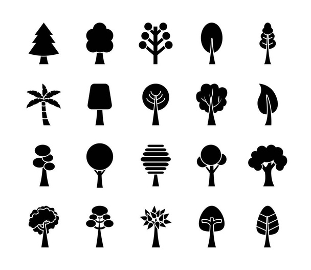 alberi silhouette icona stile set disegno vettoriale - Vettoriali, immagini