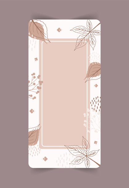 Stories template. Abstract vertical background with autumn elements, geometric shapes, plants and leaves in one line style. Mobile background. Vector minimalistic illustration. - Вектор, зображення