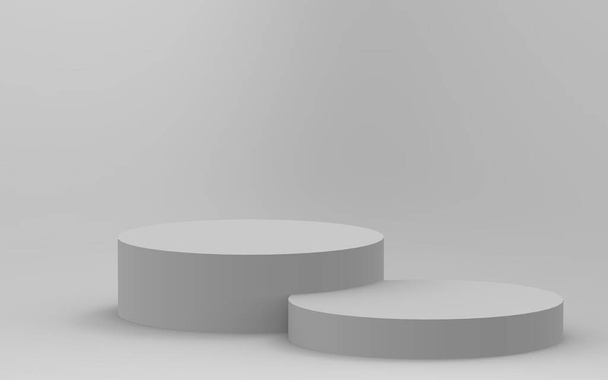 3d harmaa valkoinen sylinteri palkintokorokkeella minimaalinen studio tausta. Abstrakti 3d geometrinen muoto objektin kuva tehdä. - Valokuva, kuva