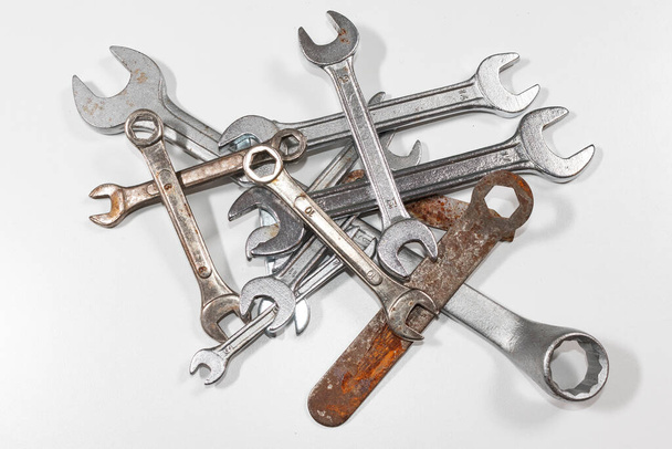 various wrenchs and spanners on white background - Фото, зображення