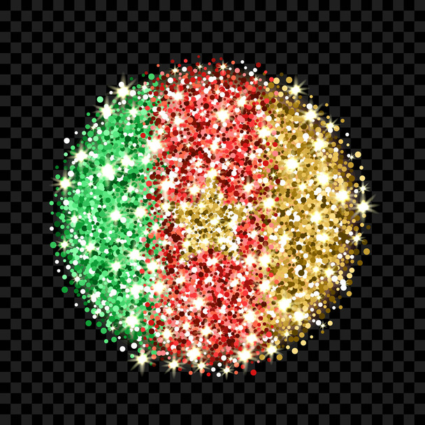 Bandiera della Repubblica del Camerun distintivo scintillante. Icona rotonda con colori nazionali camerunesi con effetto glitter. Disegno del pulsante. Illustrazione vettoriale. Uno di una serie di segni - Vettoriali, immagini