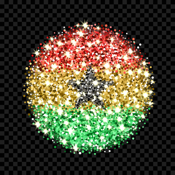 Флаг Республики Гана, сверкающий значком. Круглый значок с национальными цветами с эффектом блеска. Дизайн кнопок. Векторная иллюстрация. Один из ряда знаков - Вектор,изображение