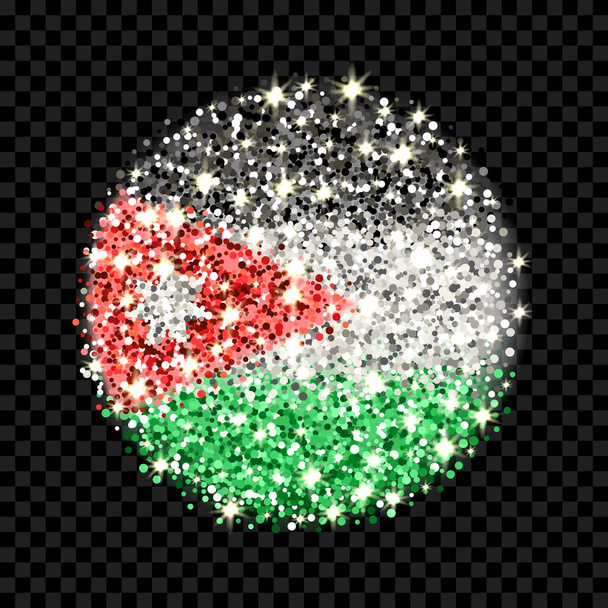 Die Flagge des Haschemitischen Königreichs Jordanien funkelt. Rundes Symbol mit jordanischen Nationalfarben mit Glitzereffekt. Schaltflächen-Design. Vektorillustration. Eines von einer Reihe von Anzeichen - Vektor, Bild