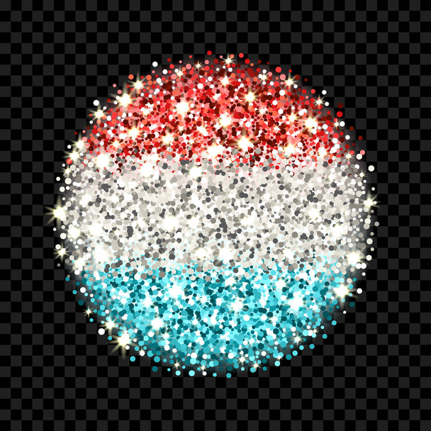 Die Flagge des Großherzogtums Luxemburg funkelt. Rundes Symbol mit luxemburgischen Nationalfarben mit Glitzereffekt. Schaltflächen-Design. Vektorillustration. Eines von einer Reihe von Anzeichen - Vektor, Bild