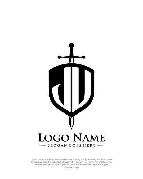 Initial JU with shield logo style template vector - Vector, Image