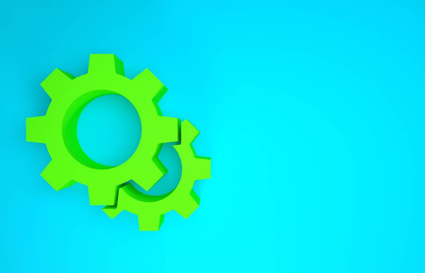 Icono de engranaje verde aislado sobre fondo azul. Señal de configuración del engranaje Cogwheel. Un símbolo de engranaje. Concepto minimalista. 3D ilustración 3D render - Foto, Imagen