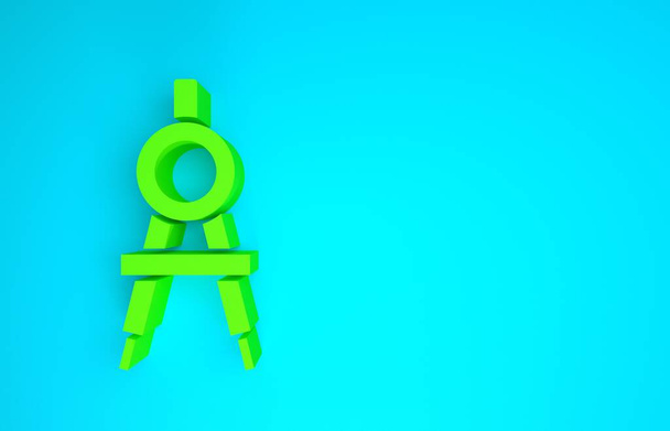 Πράσινο σχέδιο πυξίδα εικονίδιο απομονώνονται σε μπλε φόντο. Πινακίδες πυξίδων. Σχέδια και εκπαιδευτικά εργαλεία. Γεωμετρικό όργανο. Μινιμαλιστική έννοια. 3d απεικόνιση 3D καθιστούν - Φωτογραφία, εικόνα