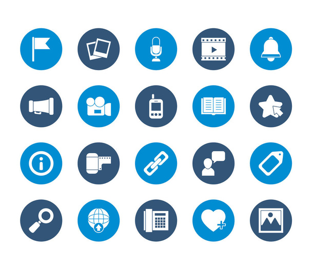 icon set of bell and social media concept, block style - Vector, Image