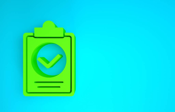 Green Verification of delivery list clipboard icon isolated on blue background (en inglés). Concepto minimalista. 3D ilustración 3D render - Foto, Imagen