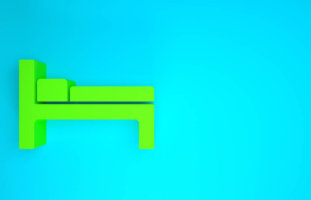 Icona del letto verde isolato su sfondo blu. Concetto minimalista. Illustrazione 3d rendering 3D - Foto, immagini