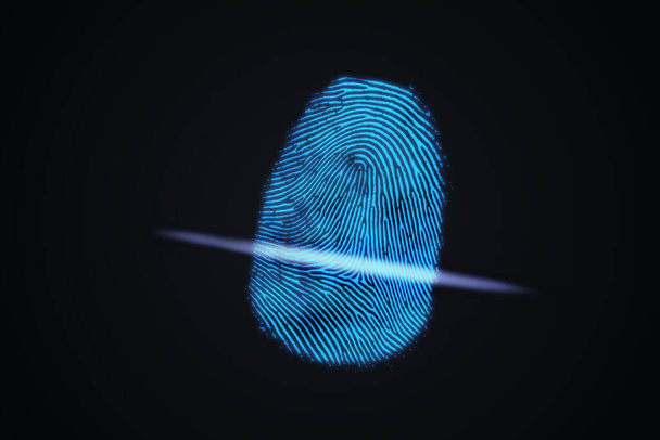 Escaneando huellas dactilares del dedo. Concepto biométrico y de seguridad. Ilustración 3D renderizada
. - Foto, Imagen
