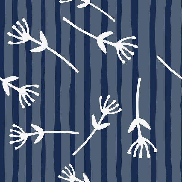 Padrão de doodle sem costura simples ingênuo com flores de galho. Ornamento botânico branco aleatório em fundo azul marinho despojado. Impressão decorativa para papel de parede, embalagem, impressão têxtil, tecido. Vetor
 - Vetor, Imagem