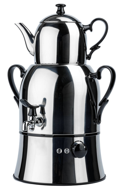 Metal double tea kettle isolated on white - Φωτογραφία, εικόνα