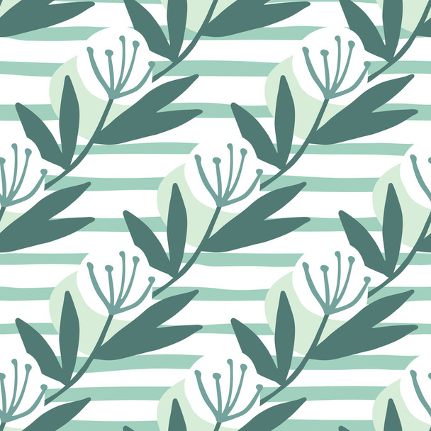 Geometric dandelion flowers in orande tones on seamless pattern on black stripe. Perfect for wrapping paper, wallpaper, fabric, textile, design projects. Vector illustration. - Wektor, obraz