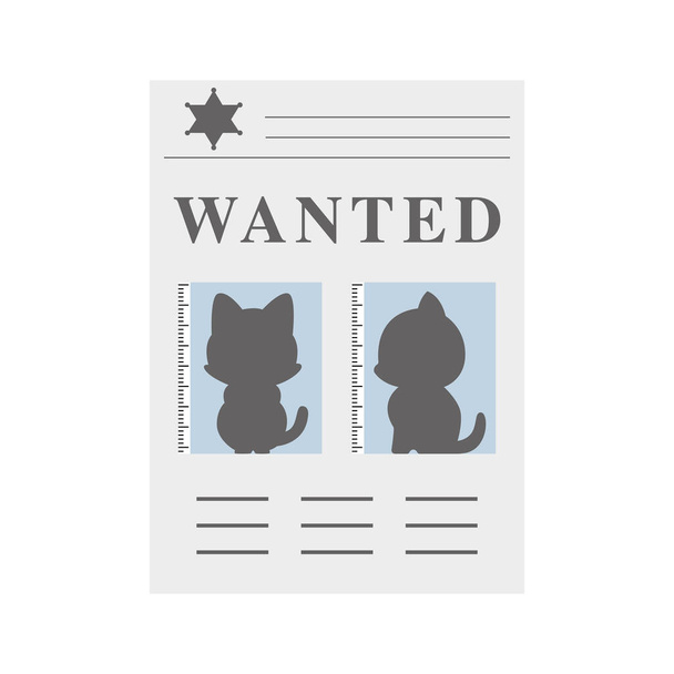 Cartoon icon of the wanted poster with cat suspect, vector illustration - Vector, Image