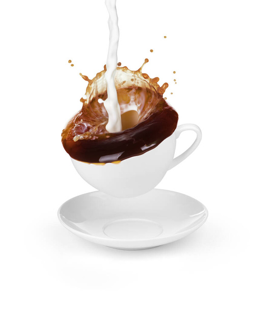 splash of coffee with milk in a cup - Foto, afbeelding