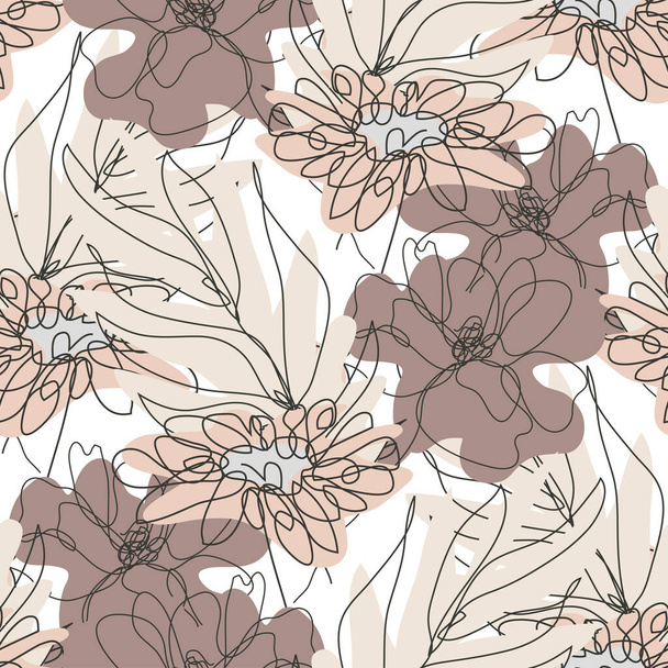 Elegant seamless pattern with poppy, chamomile flowers, design elements. Floral  pattern for invitations, cards, print, gift wrap, manufacturing, textile, fabric, wallpapers. Continuous line art style - Vektori, kuva