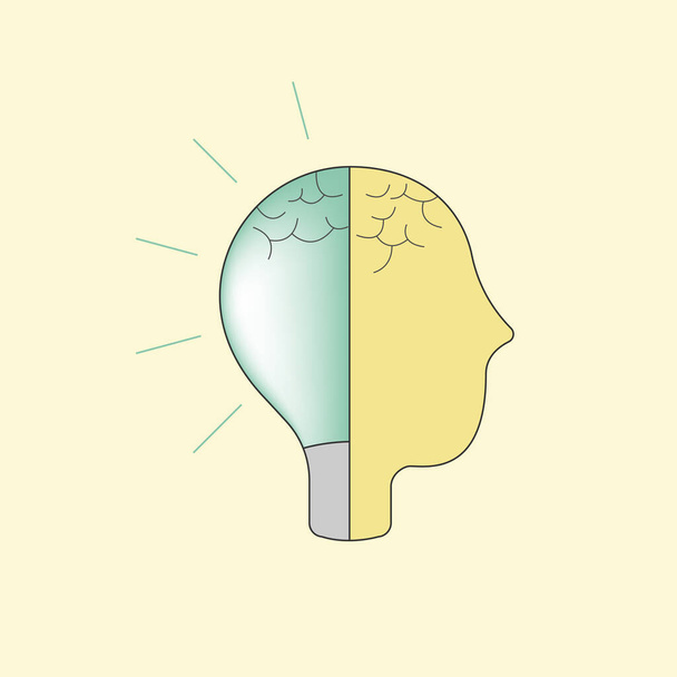 Forma de crânio humano dividido em 2 partes que representam o trabalho cerebral e capacidade pessoal, com símbolo lâmpada como um truque. Ilustração vetorial
. - Vetor, Imagem