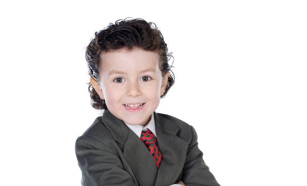 Pequeno homem de negócios com um terno marrom isolado em um fundo branco
 - Foto, Imagem