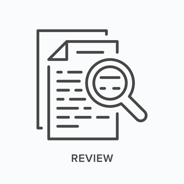Review line icon. Vector outline illustration of paper and magnifier. Audit analysis pictorgam - Vector, Image