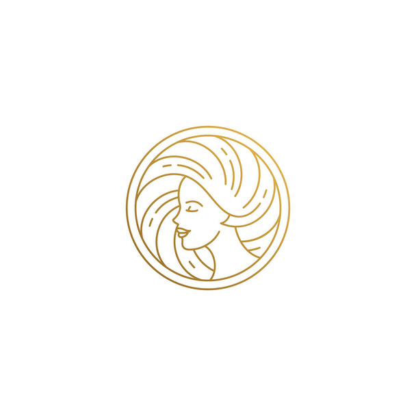 Outline female face profile logo in shape hand drawn with thin lines - Vetor, Imagem