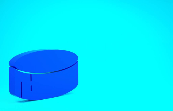 Icona del disco da hockey blu isolata su sfondo blu. Attrezzature sportive. Concetto minimalista. Illustrazione 3d rendering 3D - Foto, immagini