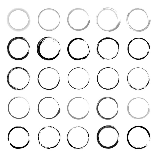 Vector set of grunge circle brush strokes for frames, icons, design elements - Vector, Image