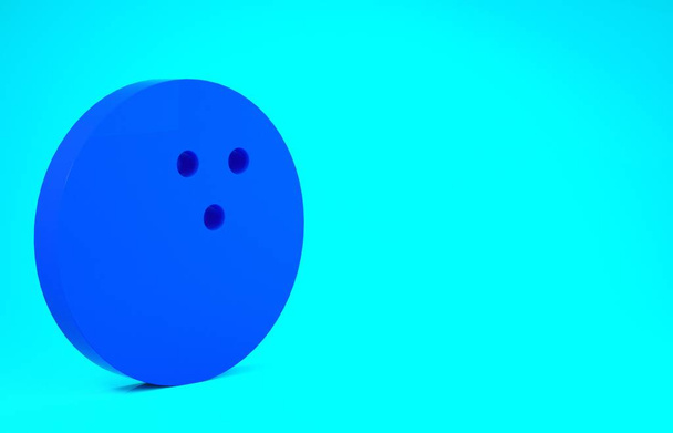 青の背景に隔離された青のボウリングボールアイコン。スポーツ用具。最小限の概念。3Dイラスト3Dレンダリング - 写真・画像