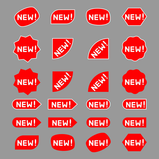 New tag icon. A new sticker sets, labels. Sticker icons with text New . Set of the banners with the white lettering New . Red labels isolated on white background, vector illustration - Vector, Image