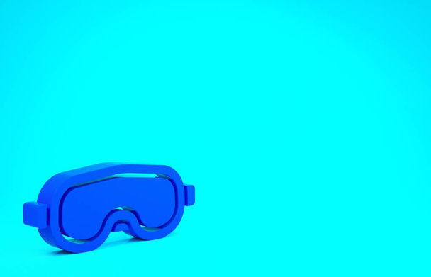 Ikona Modré lyžařské brýle izolované na modrém pozadí. Extrémní sport. Sportovní vybavení. Minimalismus. 3D ilustrace 3D vykreslení - Fotografie, Obrázek