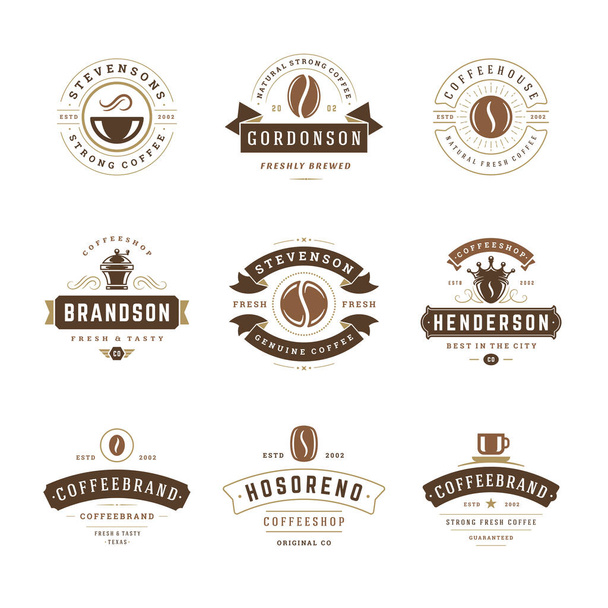 Coffee shop logos design templates set vector illustration for cafe badge design and menu decoration - Vettoriali, immagini