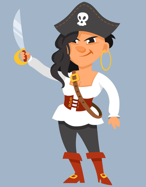 Female pirate holding saber. - Vetor, Imagem