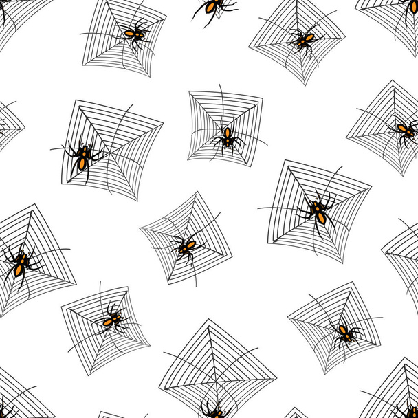 Modèle abstrait sans couture avec des araignées et des toiles d'araignée sur un fond blanc. - Vecteur, image