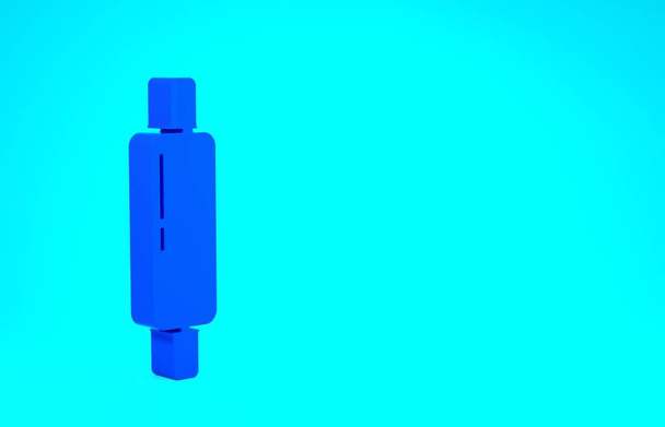 Иконка синего прокатного значка выделена на синем фоне. Концепция минимализма. 3D-рендеринг - Фото, изображение