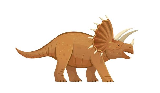 Трицератопс був небезпечним динозавром. Трицератопси з великим кістлявим покриттям і трьома рогами на черепі. Векторні карикатурні динозаври. - Вектор, зображення