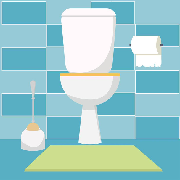 トイレタリーペーパー付きのトイレのインテリア、モダンで快適で清潔な場所のストックベクトルイラスト。明るいカラフルな組成、屋内家具 - ベクター画像