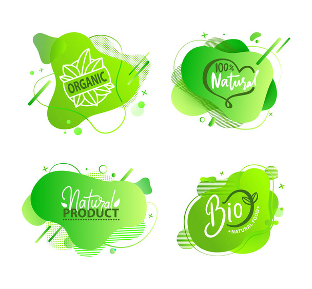Natural Product, Vegan Food, Sticker Set Vector - Vetor, Imagem