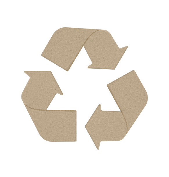 Логотип Recycle из коричневой бумаги изолирован на белом фоне. Объект с траекторией обрезки. - Фото, изображение