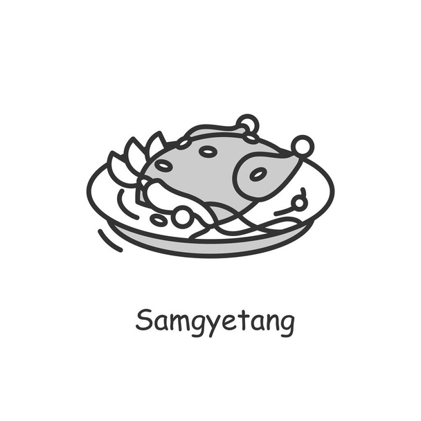 サムゲタンのアイコン。伝統的な韓国料理.lineベクトルイラスト - ベクター画像