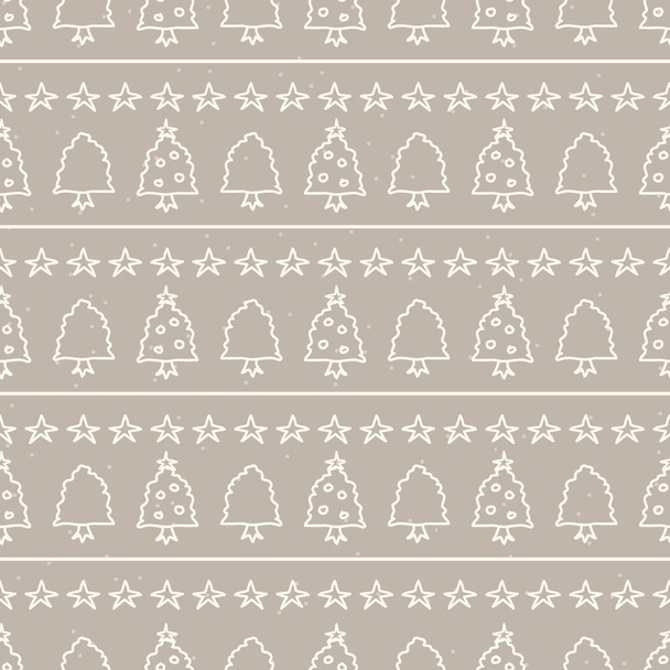 Naadloze kerstboom en ster streep vakantie achtergrond. Fir sparren sparren monochrome patroon textuur. Scandinavische feestelijke kerst motief achtergrond. Stijlvol modern seizoensgebonden cadeaupapier. - Vector, afbeelding
