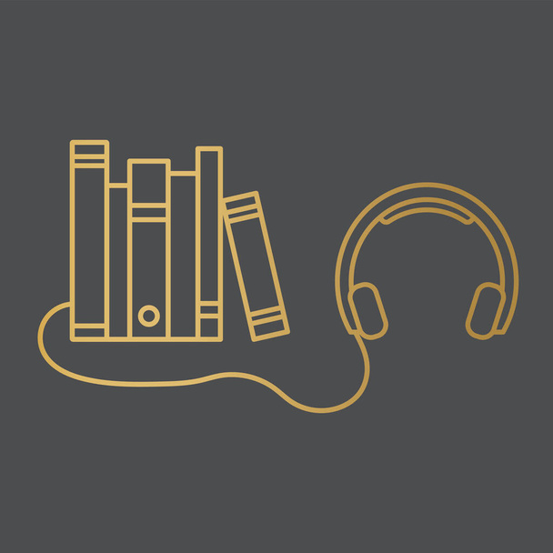 золотая книжная полка, подключенная к наушникам, иконка концепции аудиокниги - векторная иллюстрация - Вектор,изображение