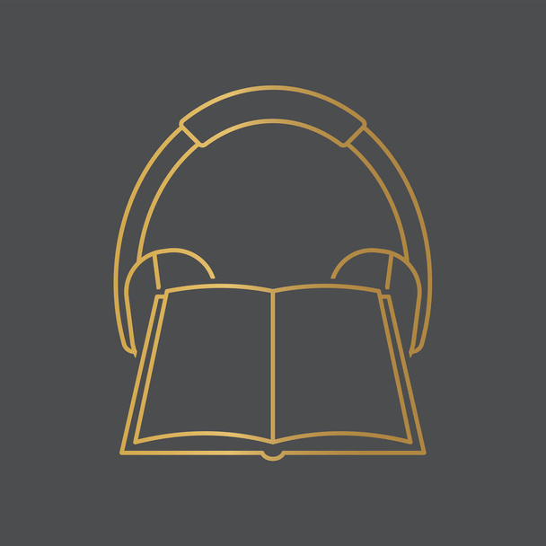 χρυσά ακουστικά ανοιχτό βιβλίο, έννοια audiobook - εικονογράφηση διάνυσμα - Διάνυσμα, εικόνα