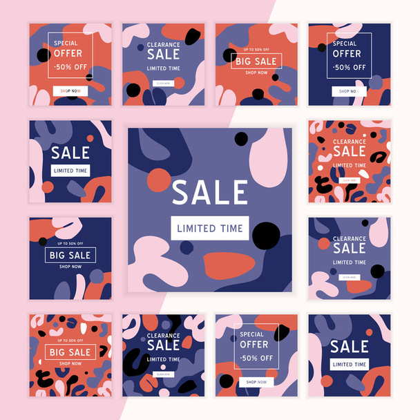 Sale banners templates for social media. Feminine abstract background. Fluid moder style. Backdrops bundle. - ベクター画像