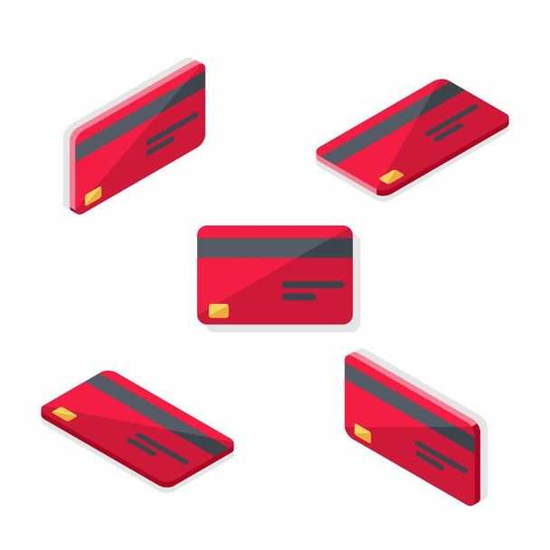 Carte de crédit Rouge Isometric & Flat - Vecteur d'icônes Ombre. - Vecteur, image