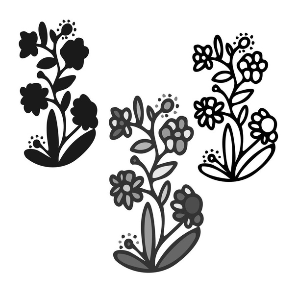 İzole vektör tasarım seti beyaz arkaplan üzerinde dekoratif soyut çiçekler çizgi - Vektör, Görsel