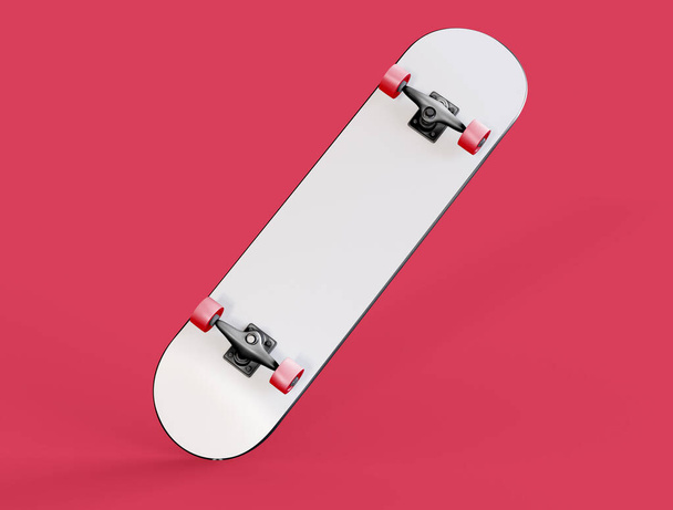 3D Illustration. White skateboard mockup on isolated background. Urban activity. Street sport concept.  - 写真・画像