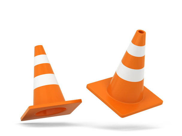 Orange traffic cone. 3d illustration isolated on white background  - Foto, Bild