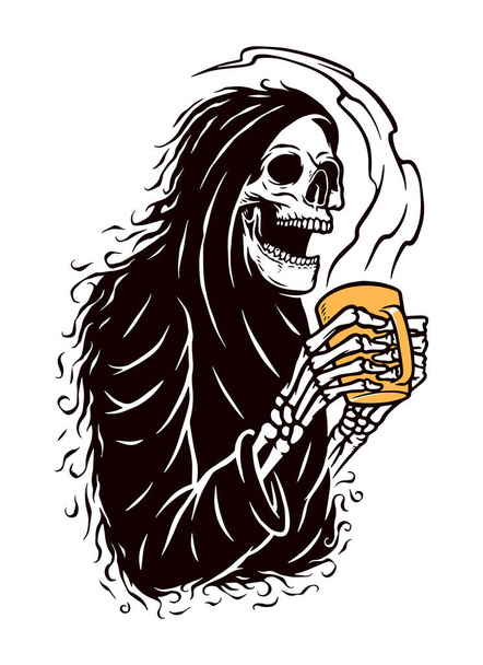 skull grim and coffee vector illustration - Vector, Image