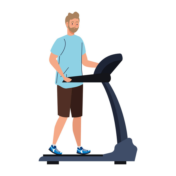 man running on treadmill, ectrical training machine on white background - Vector, Imagen